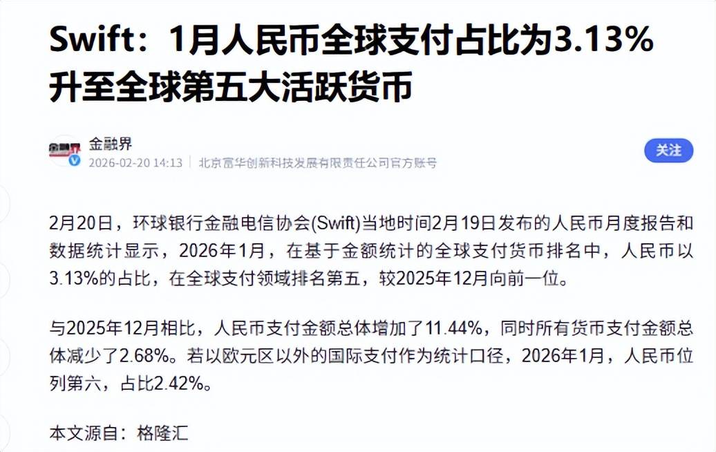 全球货币支付排名:美元跌至49.68%,欧元涨到22.36%,人民币呢